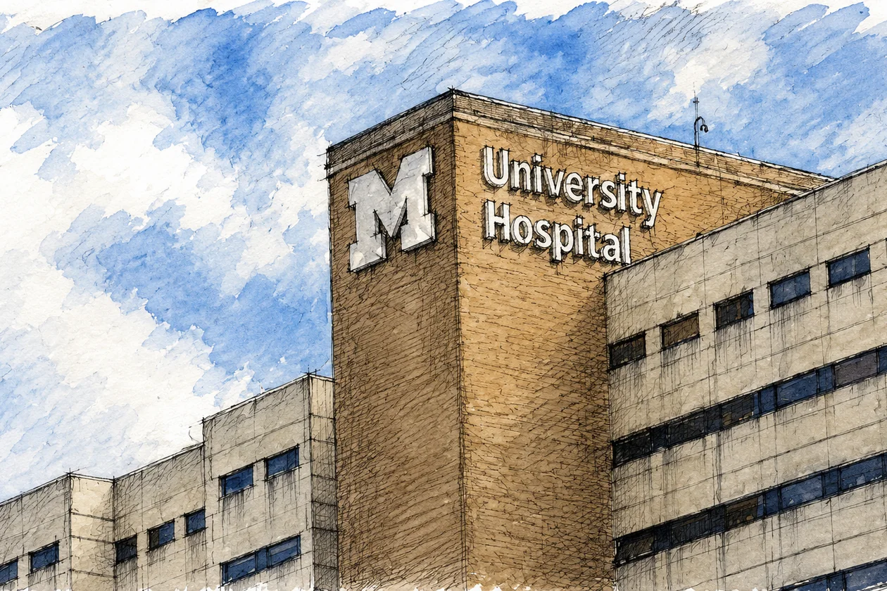 University of Michigan Hospital, in watercolor